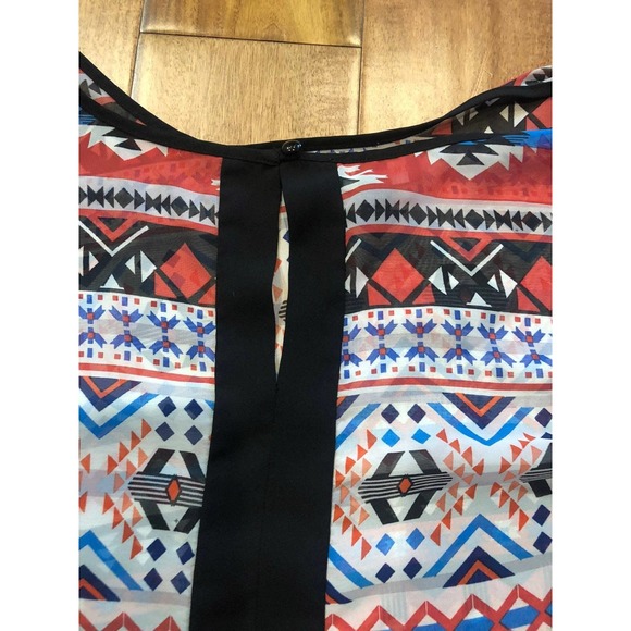Geometric Pattern Sheer Top Size 1X Black Stripe Flowy Red Black I.N. Studio - Picture 4 of 5